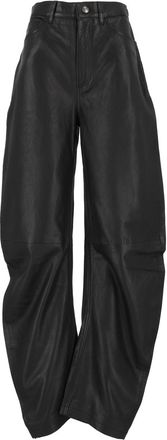 Rotate Black Leather Barrel-Leg Pants