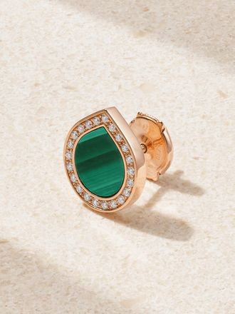 Repossi Orecchino Singolo In Oro Rosa 18 Carati Con Malachite E Diamanti Antifer - Verde