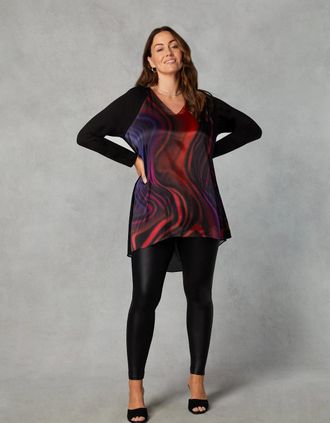 Live Unlimited London Womens Petite Multi Swirl Print Satin Front High Low Tunic - Size: 16