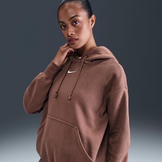 Nike Womens Nike Sportswear Phoenix Fleece Oversized Pullover Hoodie in Brown | DQ5860-265