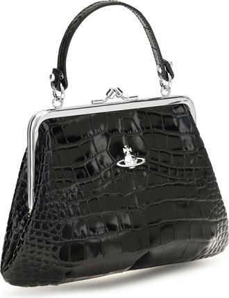 Vivienne Westwood Womens Granny Frame Crocodile Effect Handbag Black Calf Leather Bos Taurus Shoulder Bags