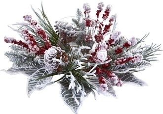 Nearly Natural Snowy Magnolia Berry Artificial Arrangement Candelabrum