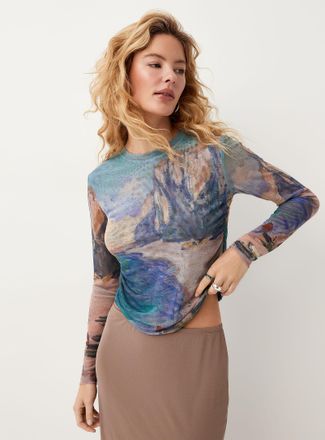 Icone Womens Cropped gathered micromesh T-shirt