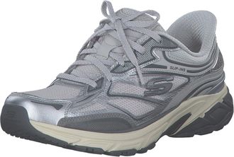 Skechers Womens Stamina Sport Slip-On Sneakers, Silver Duraleather/Gray Mesh/Trim, 6 UK
