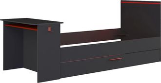 Emob Cameretta Con Letto Singolo Estraibile E Scrivania Incorporata Colore Antracite E Rosso Reversibile