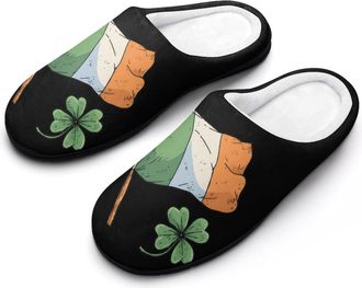 Generic Irish Ireland Flag Clovers Slippers Men Winter Warm Cotton Anti-Slip Indoor Slip-Ons House Shoes