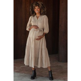 Pinkblush Floral Jacquard Button Front Tiered Dress in Taupe at Nordstrom, Size X-Large