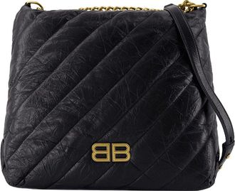 Balenciaga Black Calfskin Crush M Shoulder Bag, Never Carried (Authentic Pre- Loved)