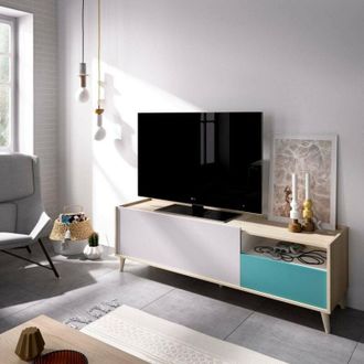 Dmora Mobile porta tv Tamaro, Credenza bassa da soggiorno, Madia da salotto per televisione, 155x43h47 cm, Rovere e Bianco, con imballo rinforzato - Dmora