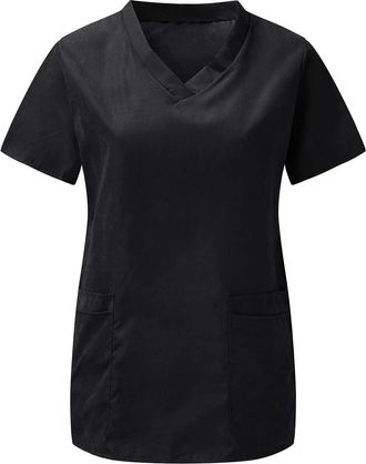 Generic Scrub Tops for Women UK Zip Up Beauty Tunic Lapel V Neck Nurses Uniform Womens Clinic Tunic Salon Hairdressing Spa Beautician Work Wear Tops Halloween