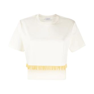 Lanvin T-Shirts, female, White, Size: S Fringed Cropped T-Shirt