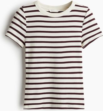 H&M Geripptes T-Shirt - Cremefarben/Weinrot Gestreift
