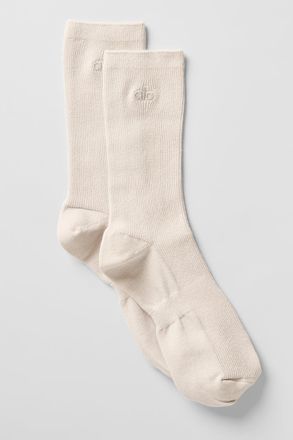 Alo | Half-Crew Understated Socks in Bone Beige, Size: Medium
