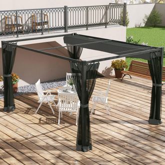 OUTSUNNY Pergola with Retractable Roof & Netting, Dark Grey