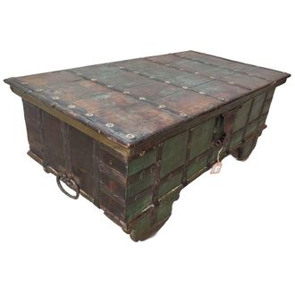 Wanderlust Deco Mesa Ba&uacute;l De Madera Acabado Artesanal Marr&oacute;n 131x72x53h Cm