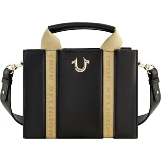 True Religion Licensed Faux Leather Mini Tote Bag with Branded Straps in Black at Nordstrom