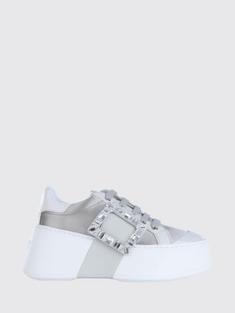 Roger Vivier Viv Skate Satin Low-Top Trainers with Wedge and Jewel Buckle