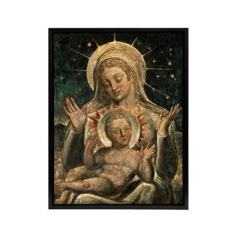 Artery8 Virgin Mary & Child Painting William Blake Framed Canvas Wall Art | Size: W24 x H32