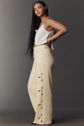 Good American Good Waist Palazzo High-Rise Ankle Embroidered Jeans