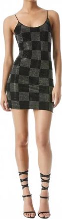 Alice & Olivia Nelle Embellished Checkerboard Mini Dress In Black & Grey