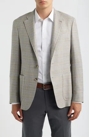Canali Kei Trim Fit Plaid Slub Wool & Silk Blend Sport Coat in Beige at Nordstrom, Size 54