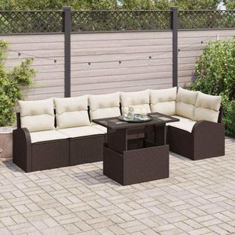 vidaXL Vidaxl - Conjunto De Sof&aacute; De Jard&iacute;n Manual 7 Pcs Marr&oacute;n 100 X 55 X 73 Cm