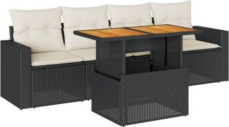 vidaXL Vidaxl - Set De Muebles De Jard&iacute;n 5 Pzas Y Cojines Rat&aacute;n Sint&eacute;tico Negro