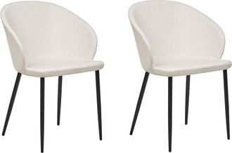 Beliani Conjunto De 2 Sillas De Comedor Retro Tapizadas Con Reposabrazos Color Beige Claro Mason