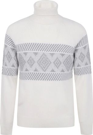 Barba Truien & Vesten, Heren, Wit, M, Wol, Turtle Neck Central Embroider Sweater