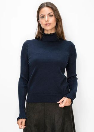 YAL New York Long Sleeve Navy Sweater with Ruffled Collar
