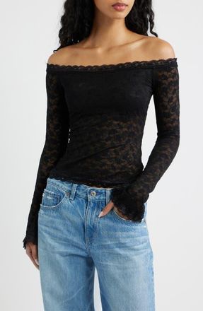 Princess Polly Mochapella Lace Off the Shoulder Top in Black at Nordstrom, Size 12