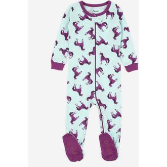 Leveret Footed Cotton Pajamas Matching Family Coordinated Playful Prints in Unicorn Blue/purple at Nordstrom, Size 6-12M