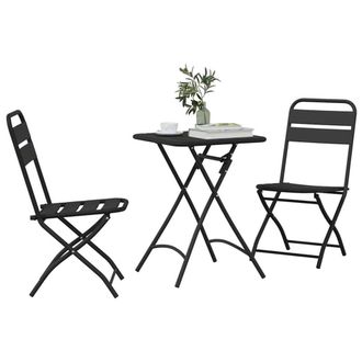 Berkfield Home Durable 3-Piece Folding Bistro Set in Anthracite Steel in Charcoal