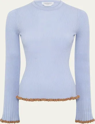 Gabriela Hearst Erya Ruffle-Trim Rib Crewneck Sweater