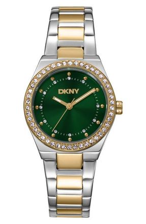 DKNY Essential Glitz Bracelet Watch, 30mm in Dark Green at Nordstrom