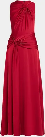 Aidan Mattox Ruched Satin Maxi Dress