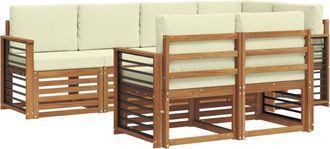 vidaXL Conjunto De Sof&aacute;s De Exterior 7 Uds. Natural Y Crema Poli&eacute;ster Vidaxl
