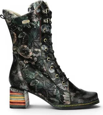 Laura Vita Womens Goth Victorian Floral Black Leather High Lace-Up Boots - Ibcano-15
