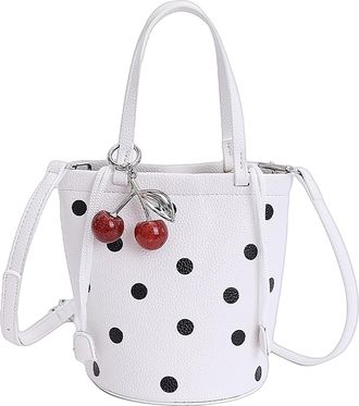 Generic Women PU Leather Polka Dot Buckle Shoulder Bag for School Work Daily Use (White)