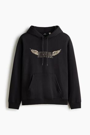 H&M Loose Fit Printed Hoodie in Black/nirvana at Nordstrom, Size Xx-Large