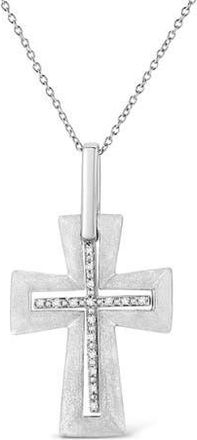 House of Brilliance 925 Sterling Silver Prong-Set Diamond Accent Cross Pendant Necklace in White at Nordstrom