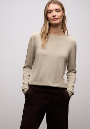 Street One Strickpullover STREET ONE, Damen, Gr. 34, cotton beige, Strick, Obermaterial: 86% Viskose, 14% Polyester, unifarben, tailliert h&uuml;ftbedeckend, Rundhals