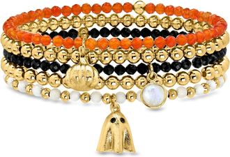 Ross-Simons Multi-Gemstone and 14kt Yellow Gold-Plated Jewelry Set: 5 Bead Stretch Bracelets With Halloween Charms
