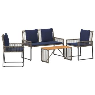 vidaXL Juego De Muebles De Exterior Con Coj&iacute;n 9 Pcs Gris Y Azul Marino Vidaxl