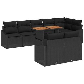 vidaXL Garden Sofa Set with Storage 9 pcs Black Poly rattan vidaXL