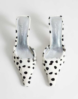 Topshop Alfie - Scarpe con tacco a punta in vera pelle cavallino con stampa dalmata-Bianco