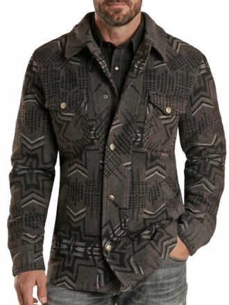 Panhandle Mens Wool Commander Coat In Aztec