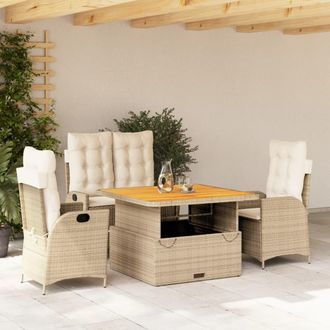 vidaXL Set De Comedor Jard&iacute;n Con Cojines 4 Pzas Rat&aacute;n Sint&eacute;tico Beige Vidaxl