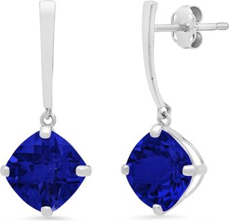 MAX + STONE 14k White Gold Solitaire Cushion-Cut Gemstone Drop Earrings (8mm)