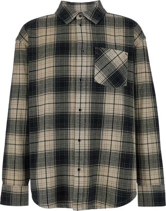 Purple Multicolor Shirt With Check Motif And Patch Pocket In Cotton Man